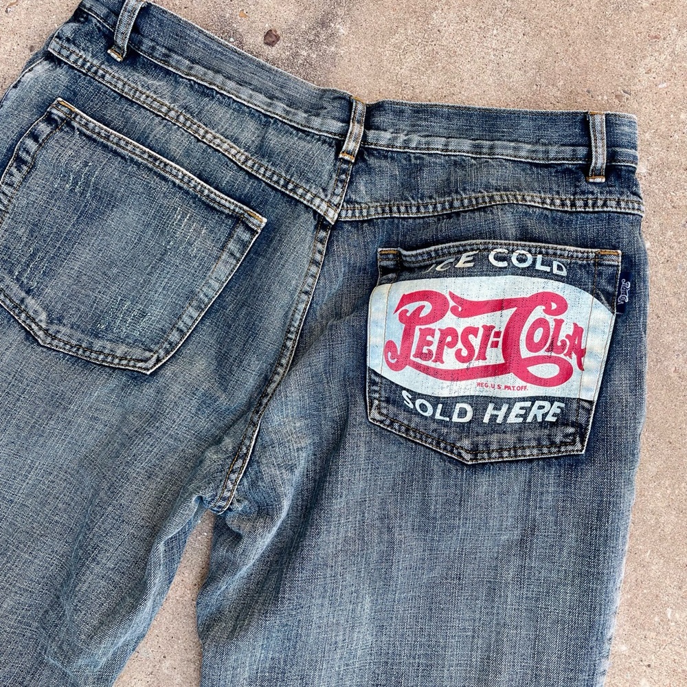 Vintage Pepsi Cola Apparel Mens Medium Wash Straight Leg Jeans Size 38x32 Button